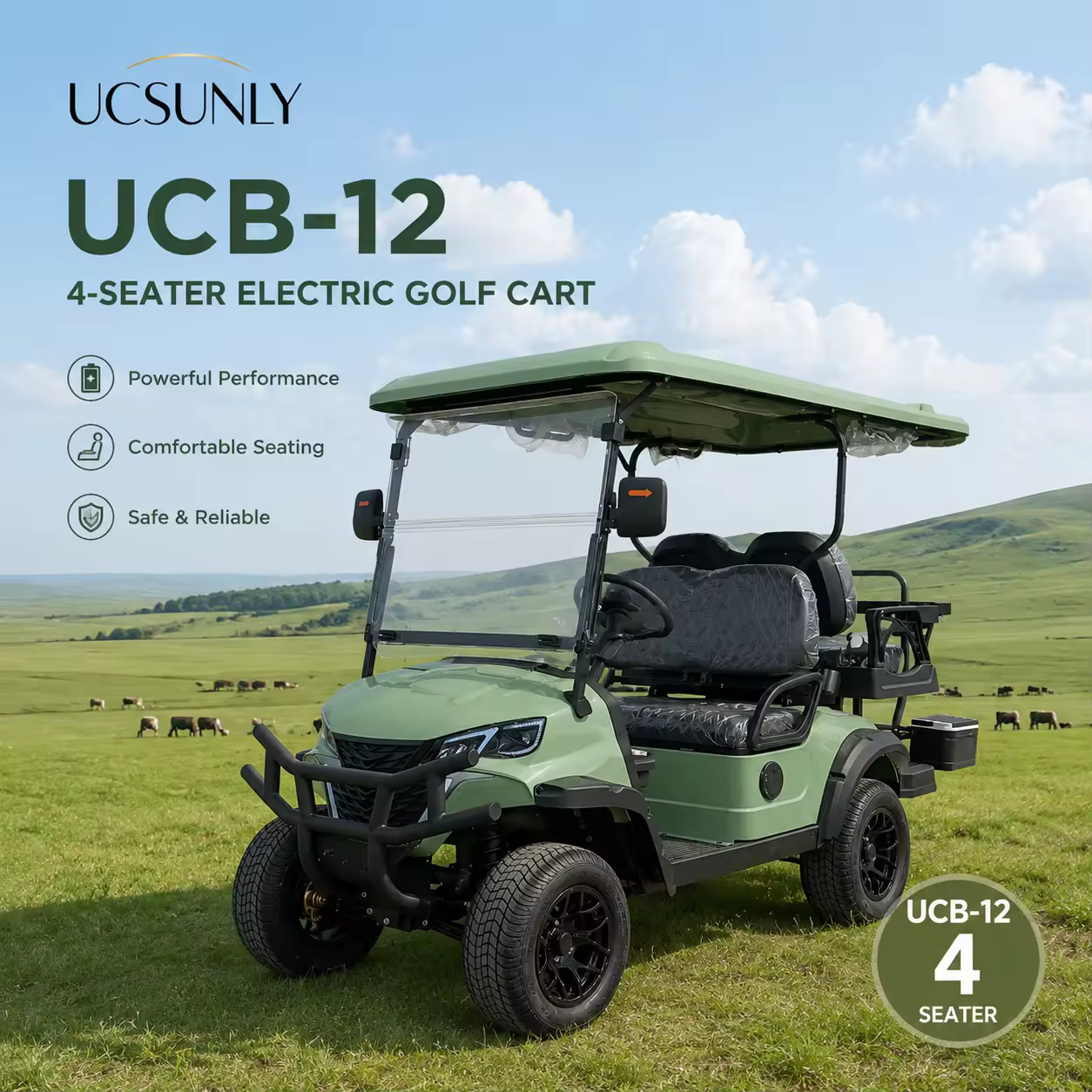 Ucsunly 2 Seater Electric Golf Scooter Large Capacity CE Certified 48V 70-90km Range GCC Dot Customizable Design Resort Farm