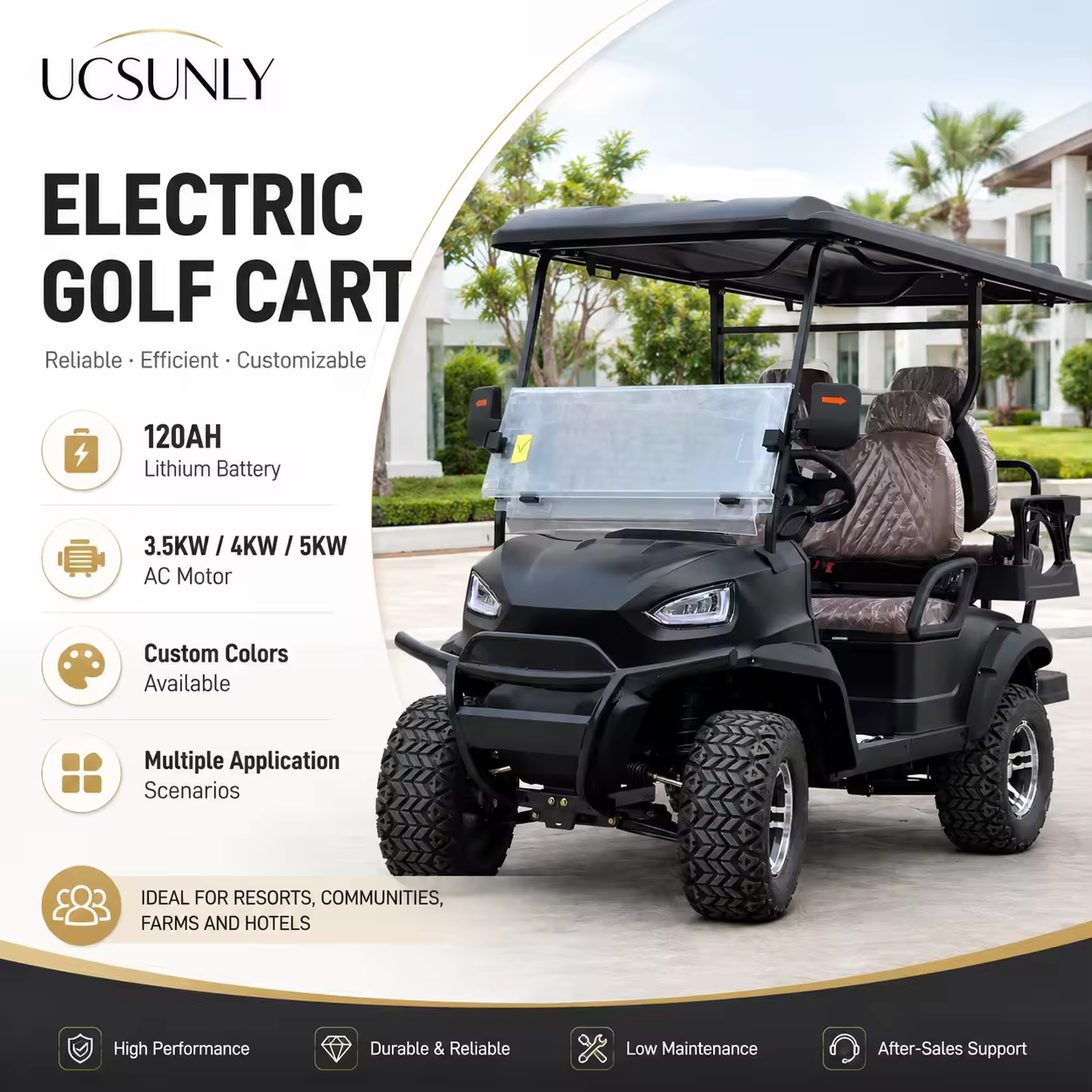 Ucsunly 2 Seater Electric Golf Scooter Large Capacity CE Certified 48V 70-90km Range GCC Dot Customizable Design Resort Farm