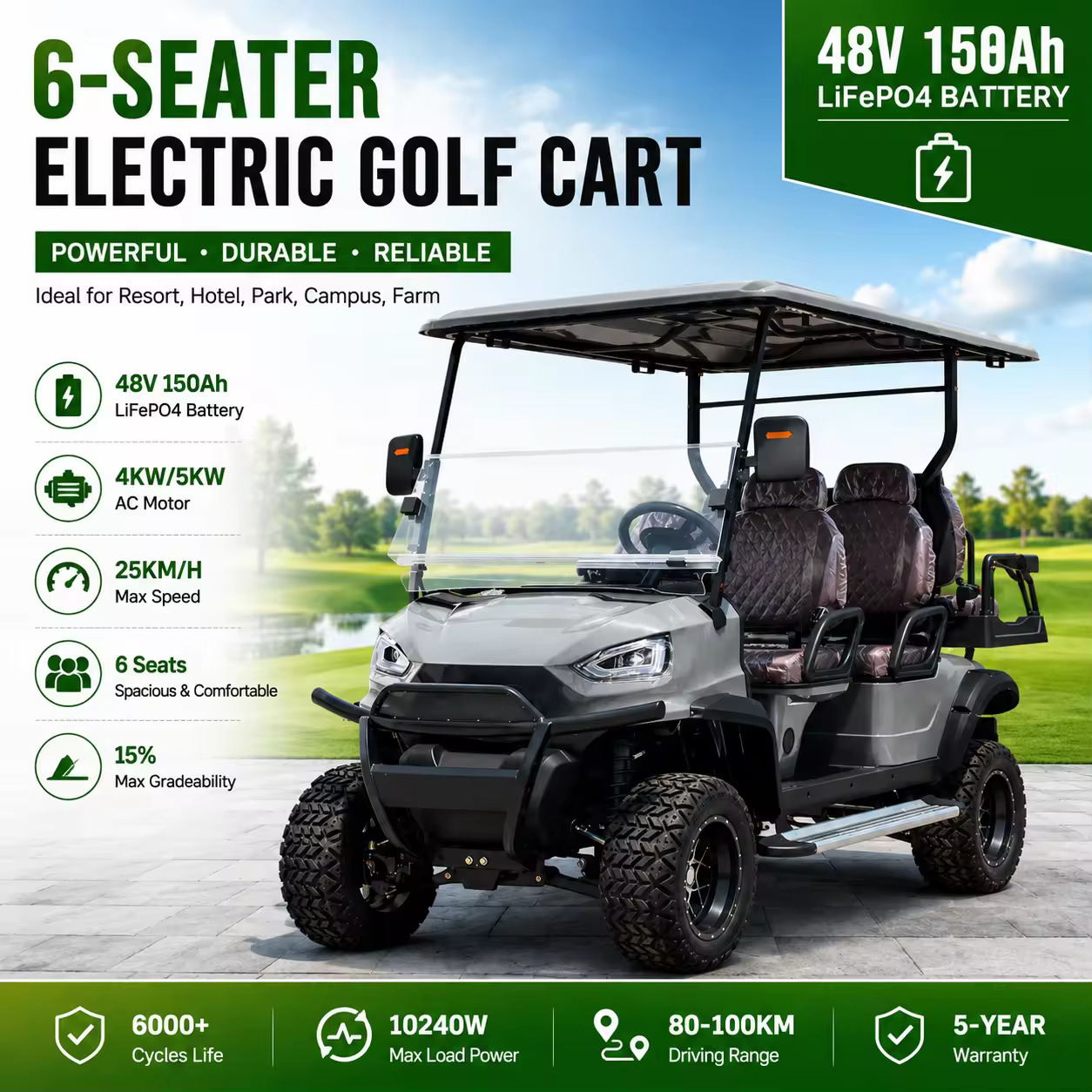 Ucsunly 2 Seater Electric Golf Scooter Large Capacity CE Certified 48V 70-90km Range GCC Dot Customizable Design Resort Farm