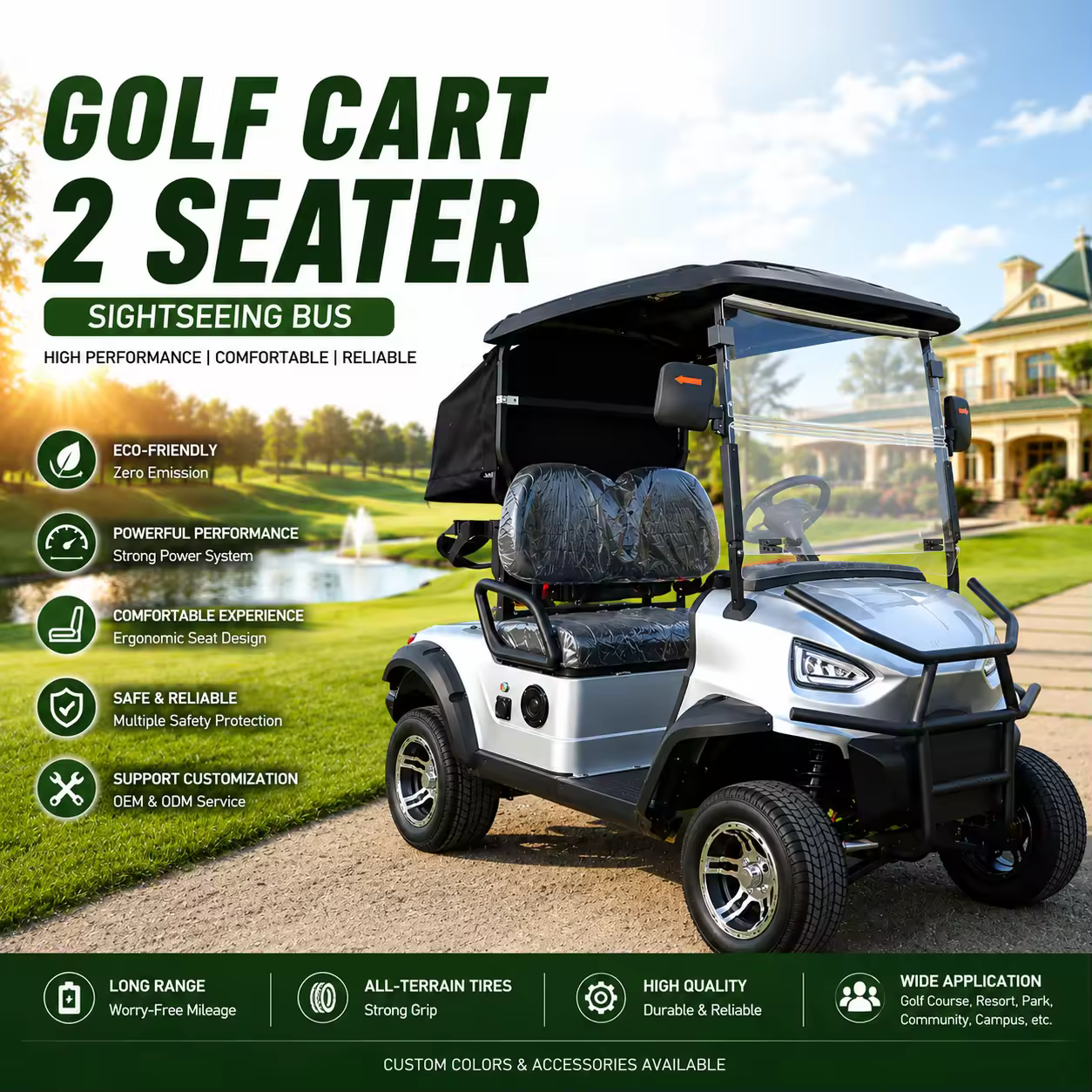 Ucsunly 2 Seater Electric Golf Scooter Large Capacity CE Certified 48V 70-90km Range GCC Dot Customizable Design Resort Farm