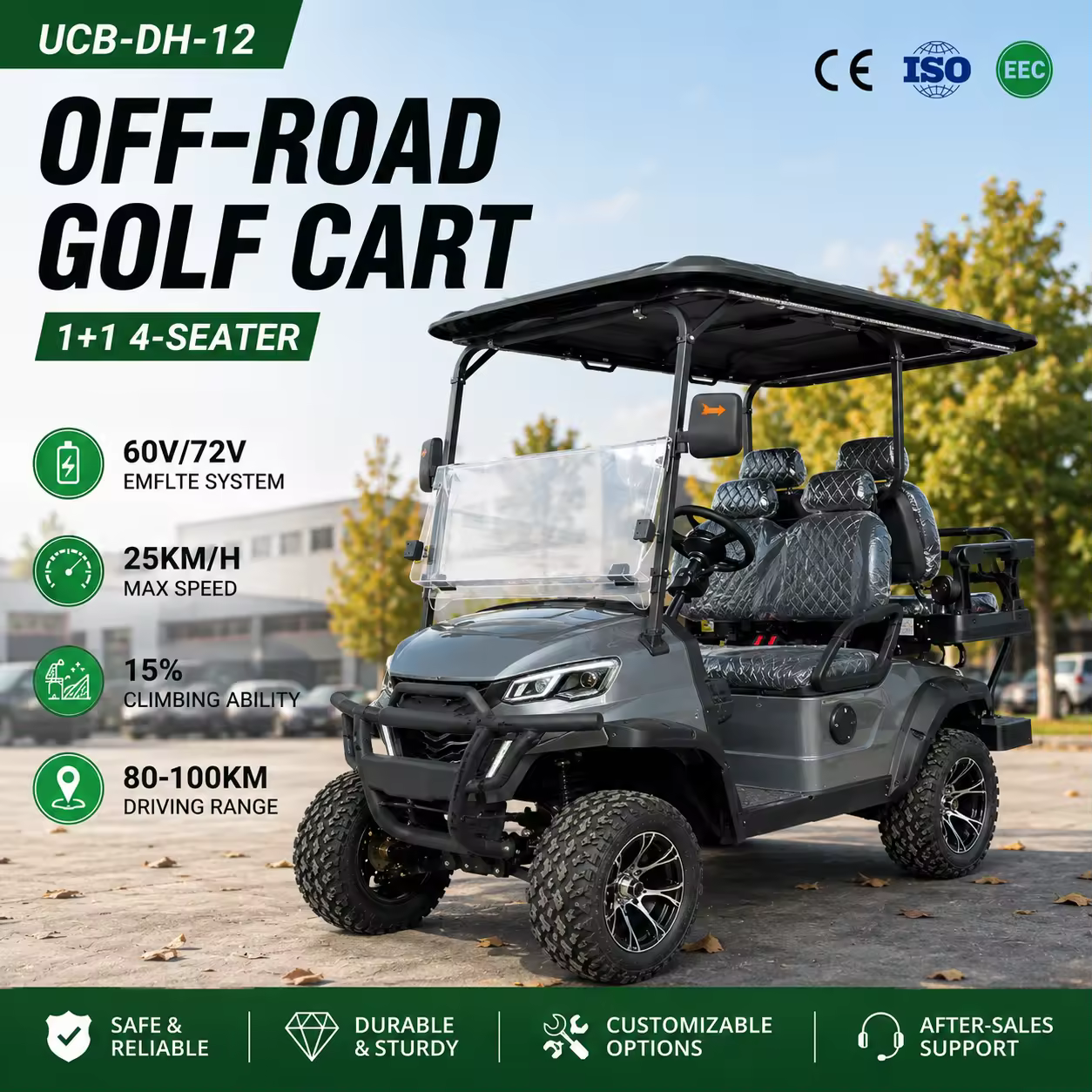 Ucsunly 2 Seater Electric Golf Scooter Large Capacity CE Certified 48V 70-90km Range GCC Dot Customizable Design Resort Farm