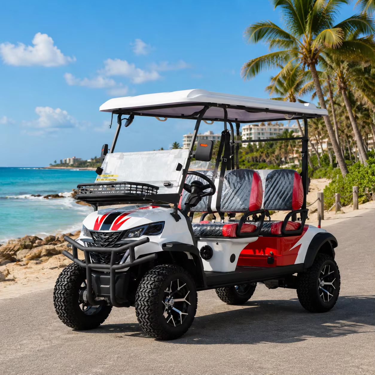 UCSUNLY OEM/ODM UC30-B-4D 4-seater CE-certified 4KW 72V 120Ah Lithium Battery-powered Off-road High-power Red Golf Cart