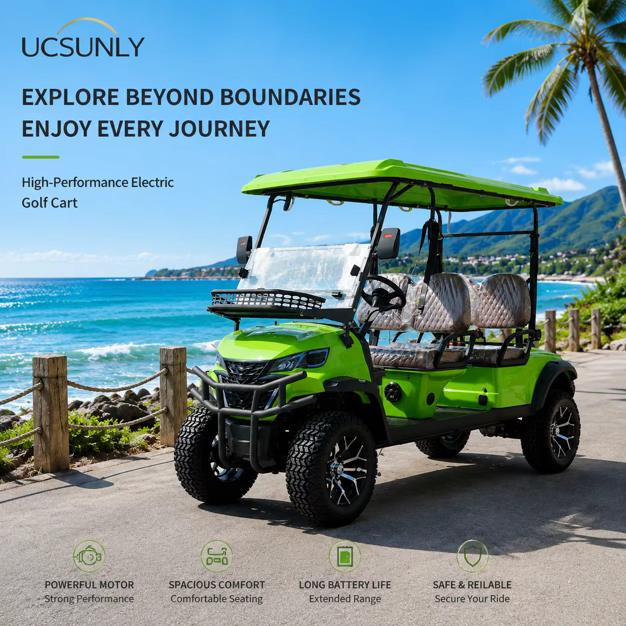 UCSUNLY UC30-B-4D 4 Seater CE/EEC/DOT Certified Lithium Battery Electric Off-road Golf Cart with 30-50Km/h Speed 50-70km Range