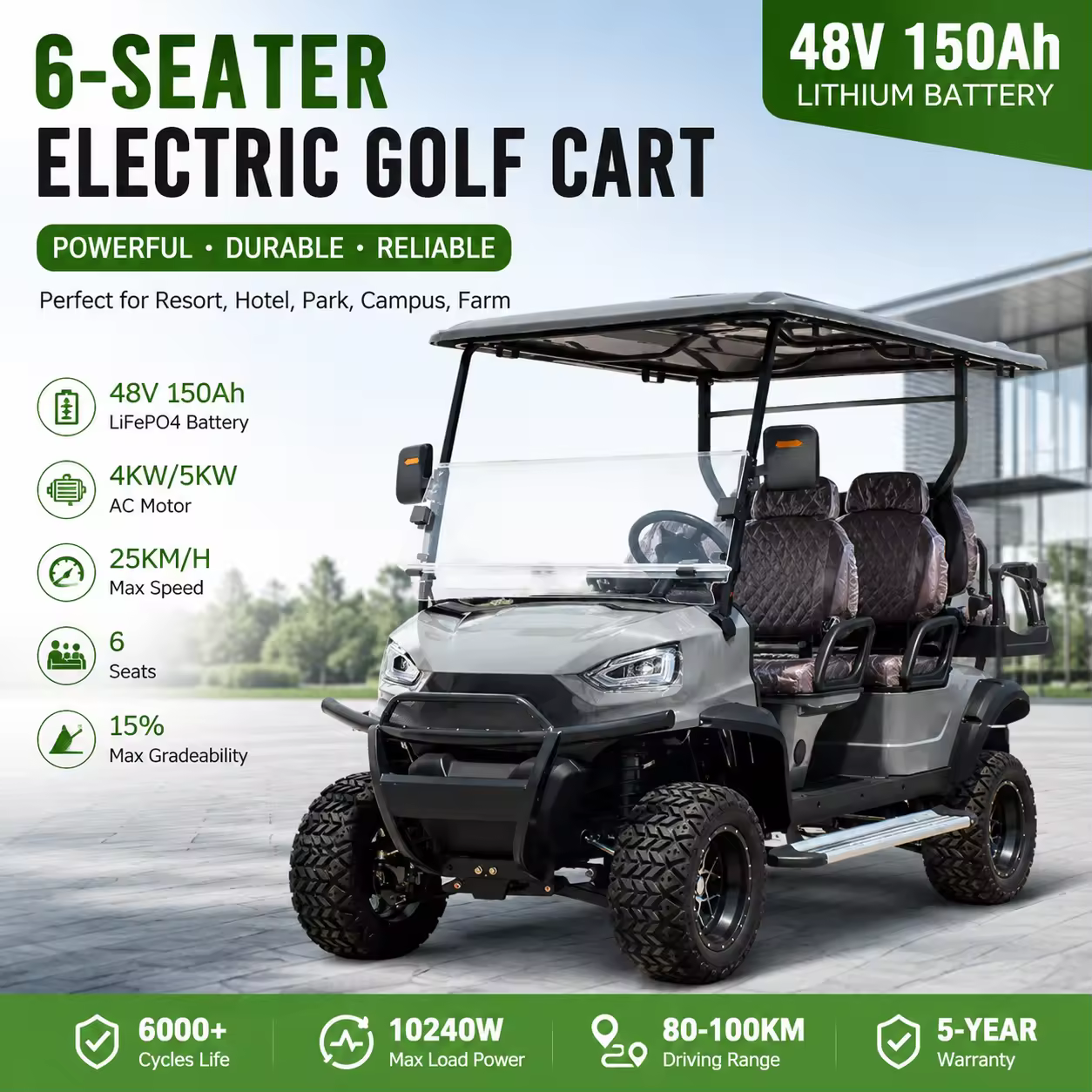 Ucsunly 2 Seater Electric Golf Scooter Large Capacity CE Certified 48V 70-90km Range GCC Dot Customizable Design Resort Farm