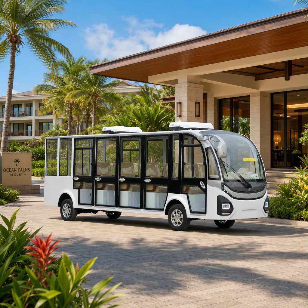 Electric Sightseeing Vehicle 11 Seats Zero Emission Resort Shuttle Bus with Panoramic Windows CE Certified UCSUNLY
