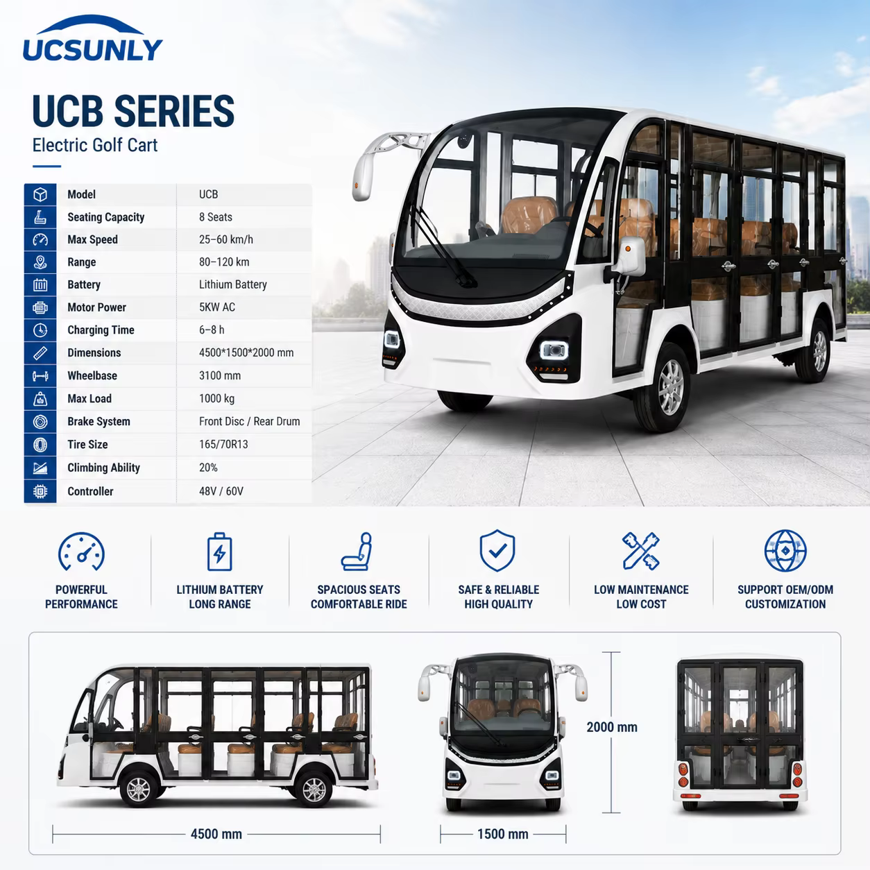 Ucsunly OEM Factory Price Electric Shuttle Car 8/11 Seater Tourist Sightseeing Bus Shandong for Sale