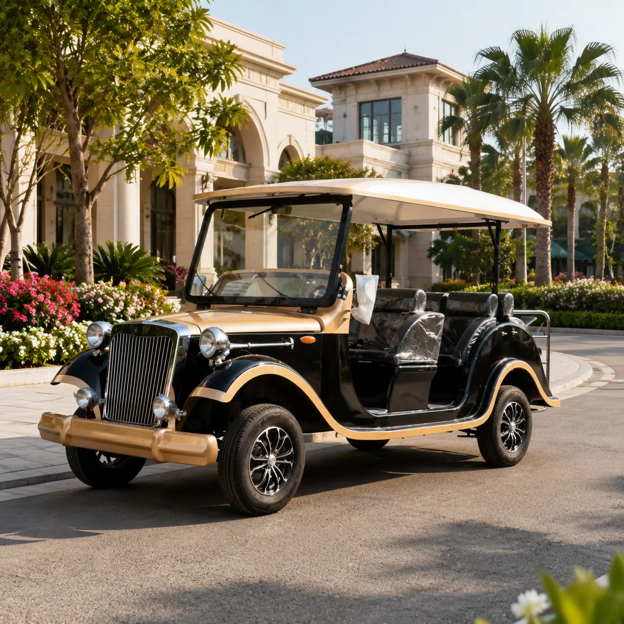 UC-VSB-13 Four Row Vintage Sightseeing Car for Tourist Attractions Resorts Hotel Shuttle and Outdoor Passenger Transportation