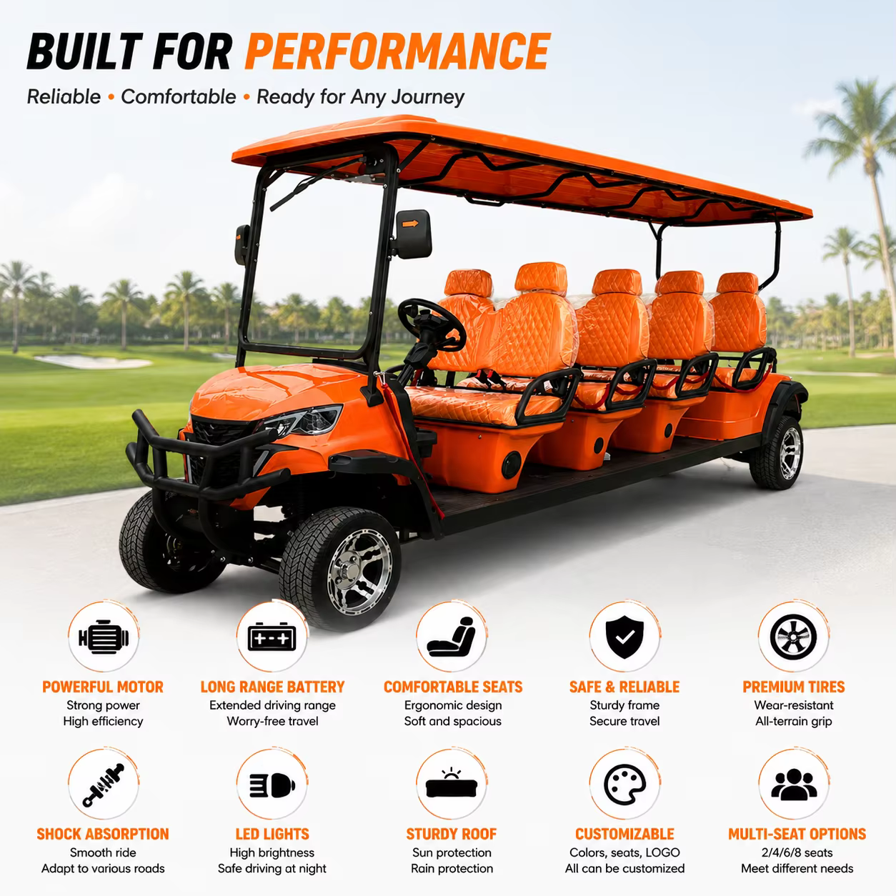 Luxury 8 Passenger Electric Golf Cart Golf Buggy for Hotel Resort and Sightseeing