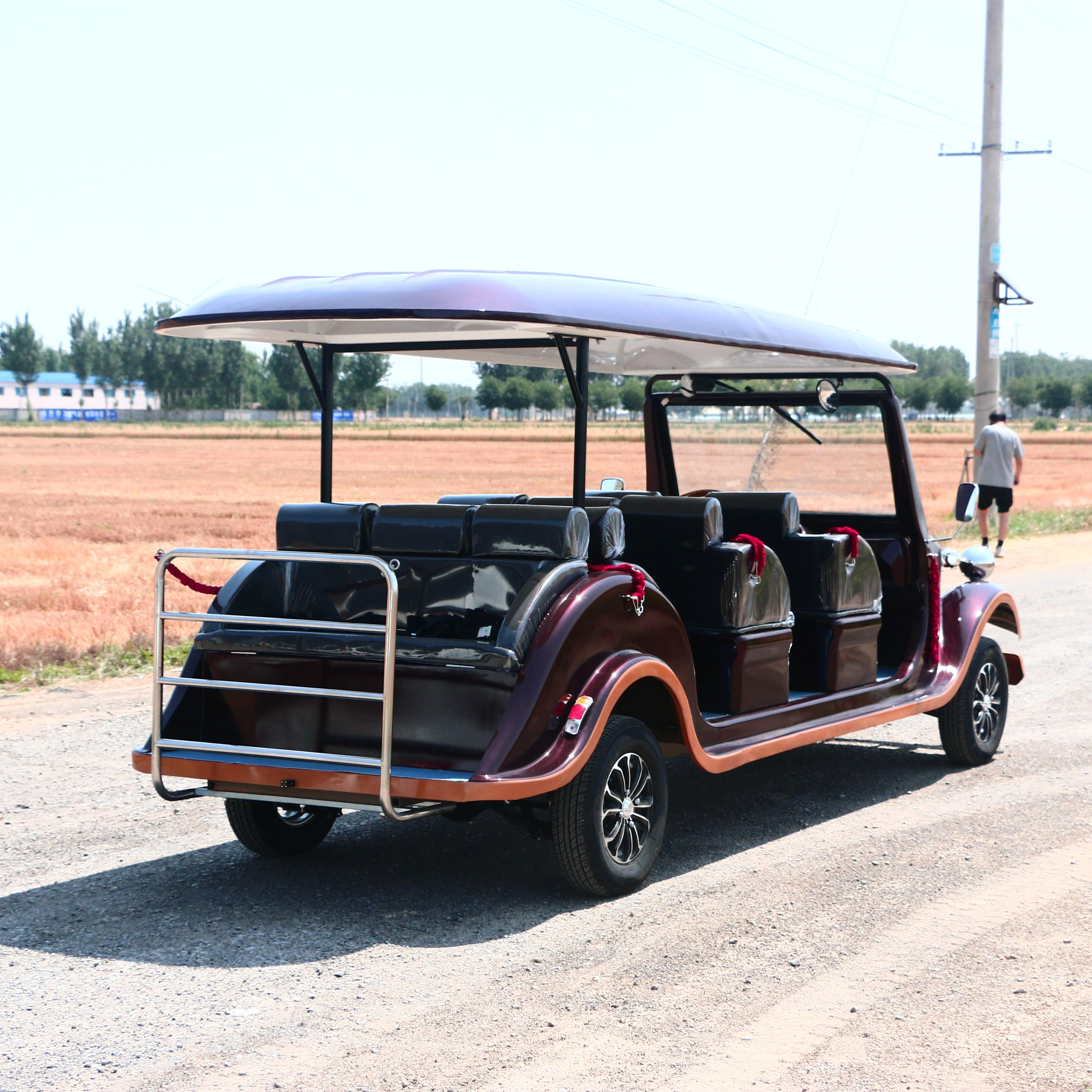 UC-VSB-13 Four Row Vintage Sightseeing Car for Tourist Attractions Resorts Hotel Shuttle and Outdoor Passenger Transportation