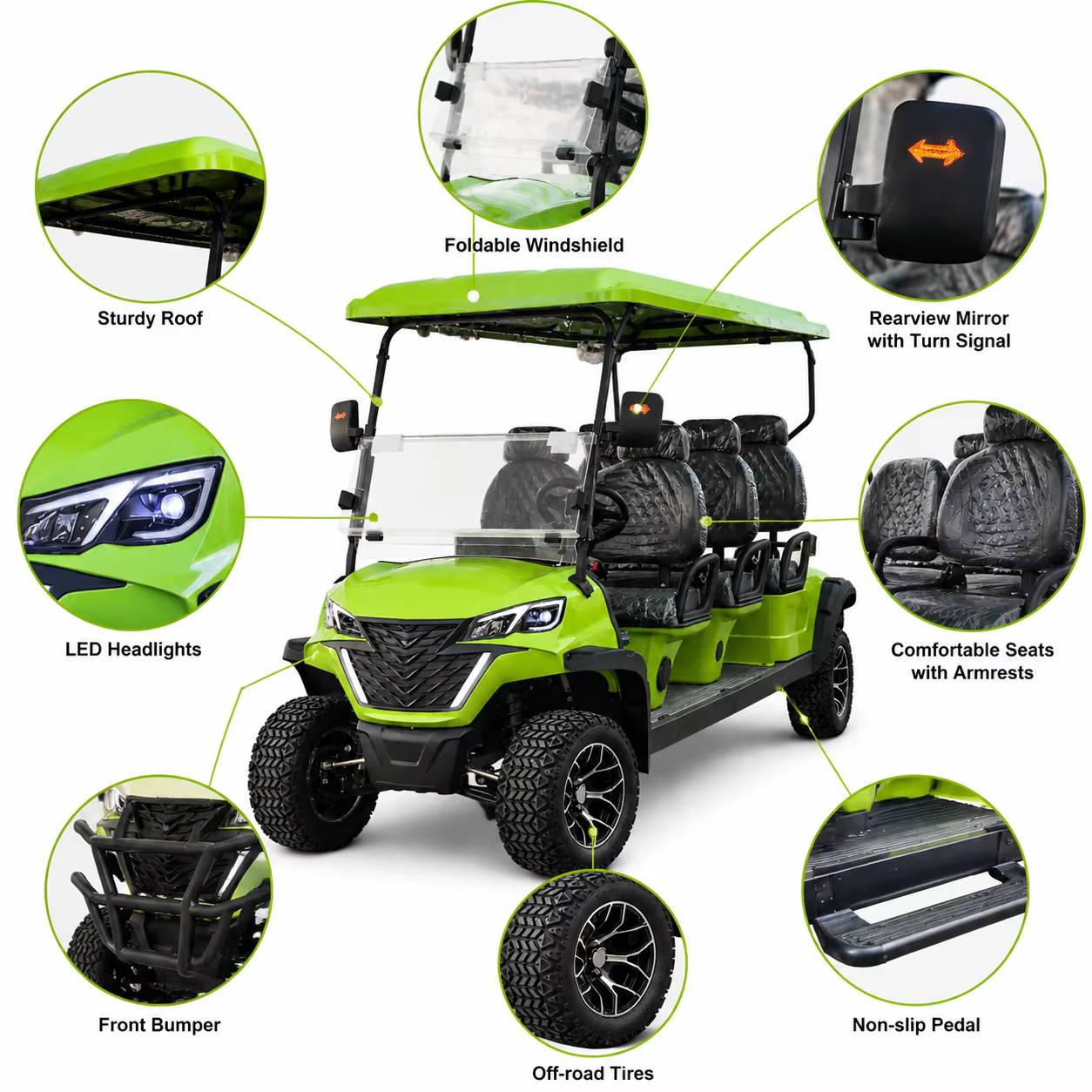 China Manufacturer off Road Electric Golf Cart 6 Passenger 72V Lithium Battery CE Certified New OEM Service
