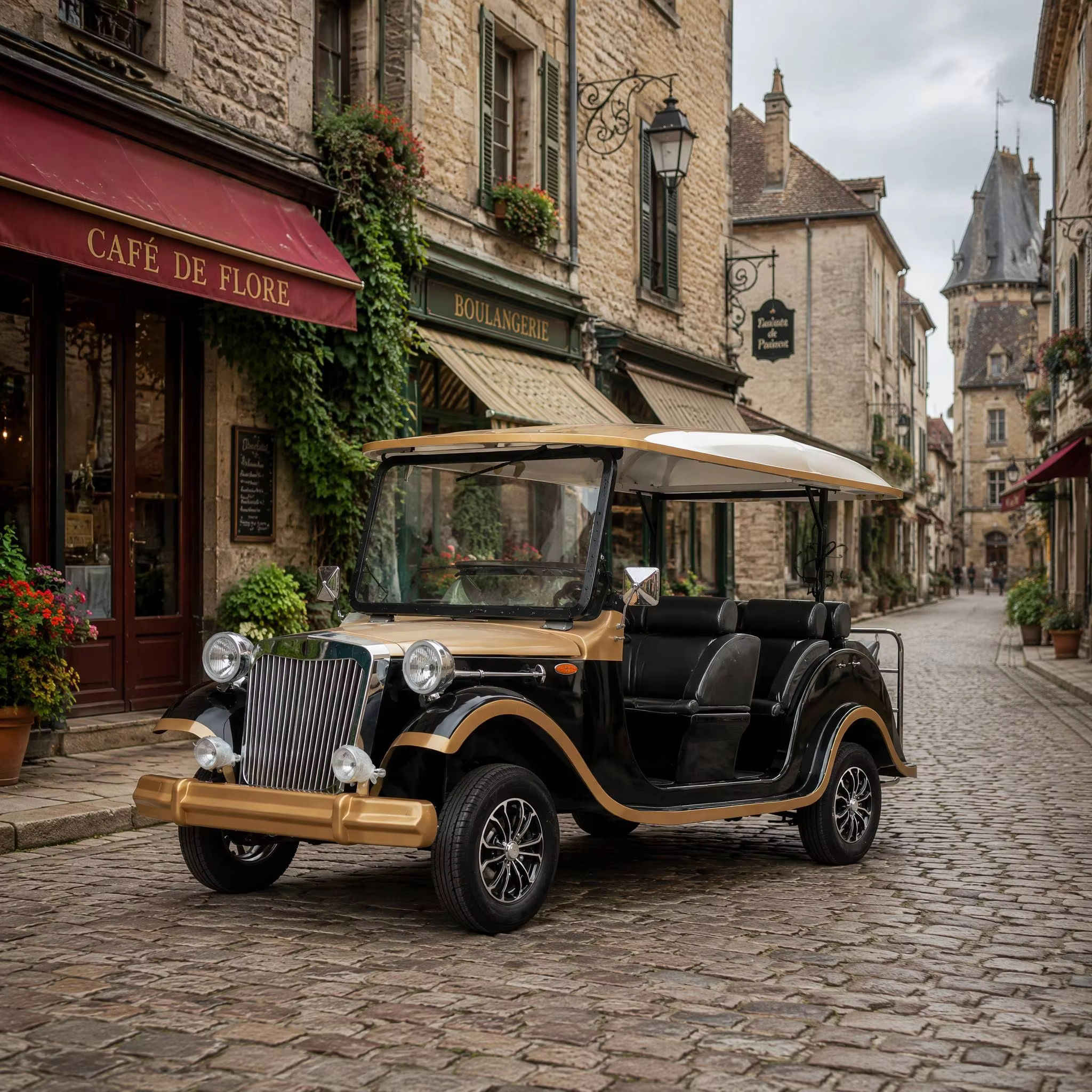 UC-VSB-11 4 Seater Vintage Sightseeing Car for Tourist Attractions Resorts and Hotel Shuttle Transportation