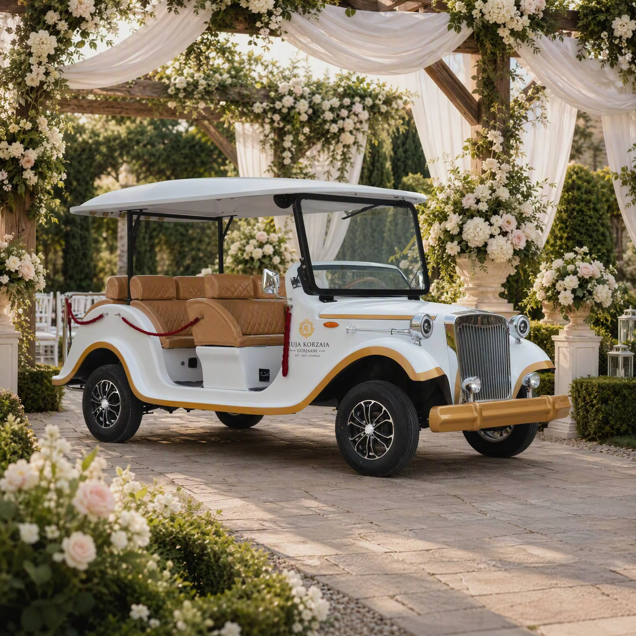 UC-VSB-13 Four Row Vintage Sightseeing Car for Tourist Attractions Resorts Hotel Shuttle and Outdoor Passenger Transportation