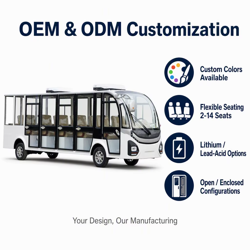 Electric Sightseeing Vehicle 11 Seats Zero Emission Resort Shuttle Bus with Panoramic Windows CE Certified UCSUNLY
