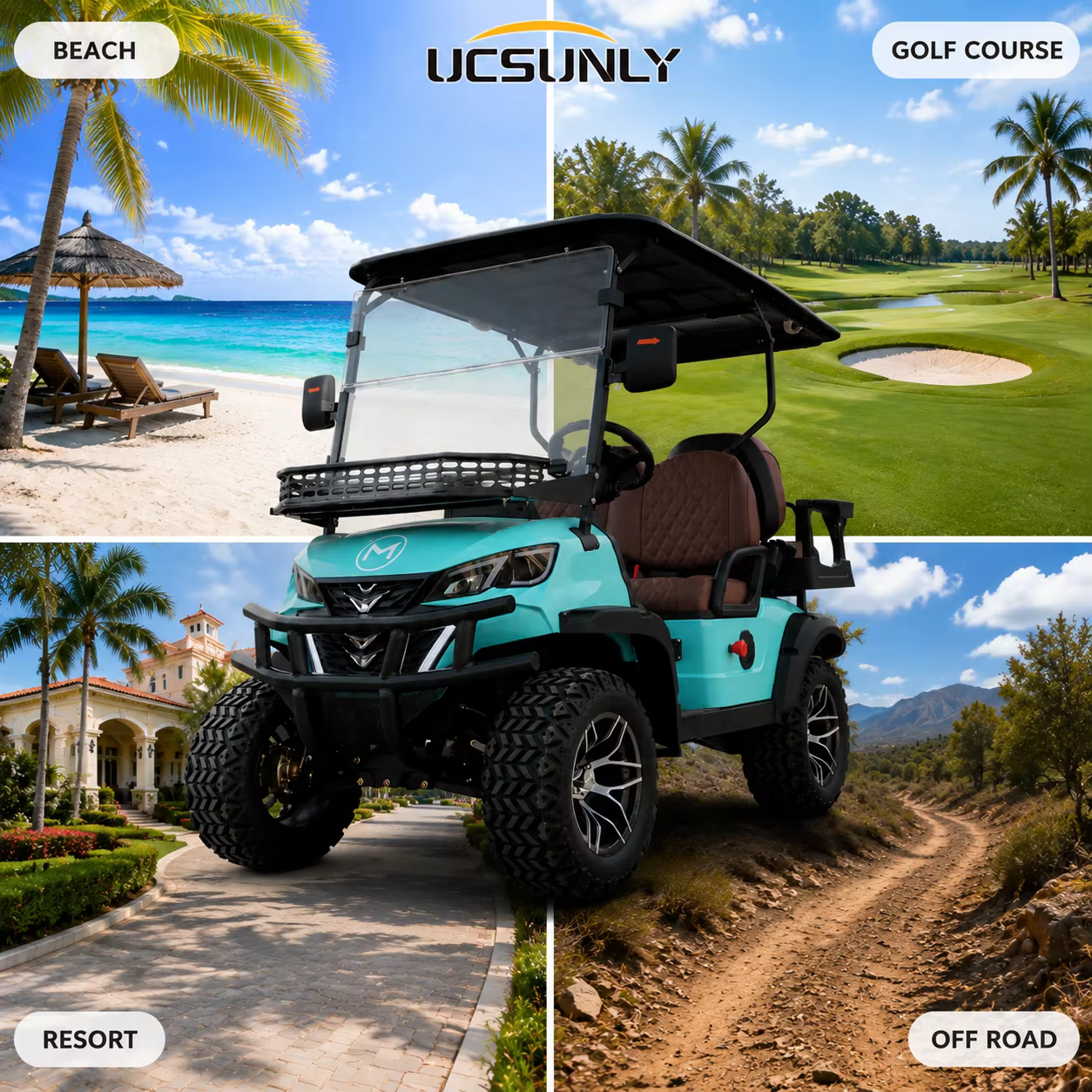 UC30-B-4R 2026 Factory Direct 1+1 4 Seater Electric Golf Cart 4KW 72V 120Ah Off Road Lithium Golf Cart for Wholesale