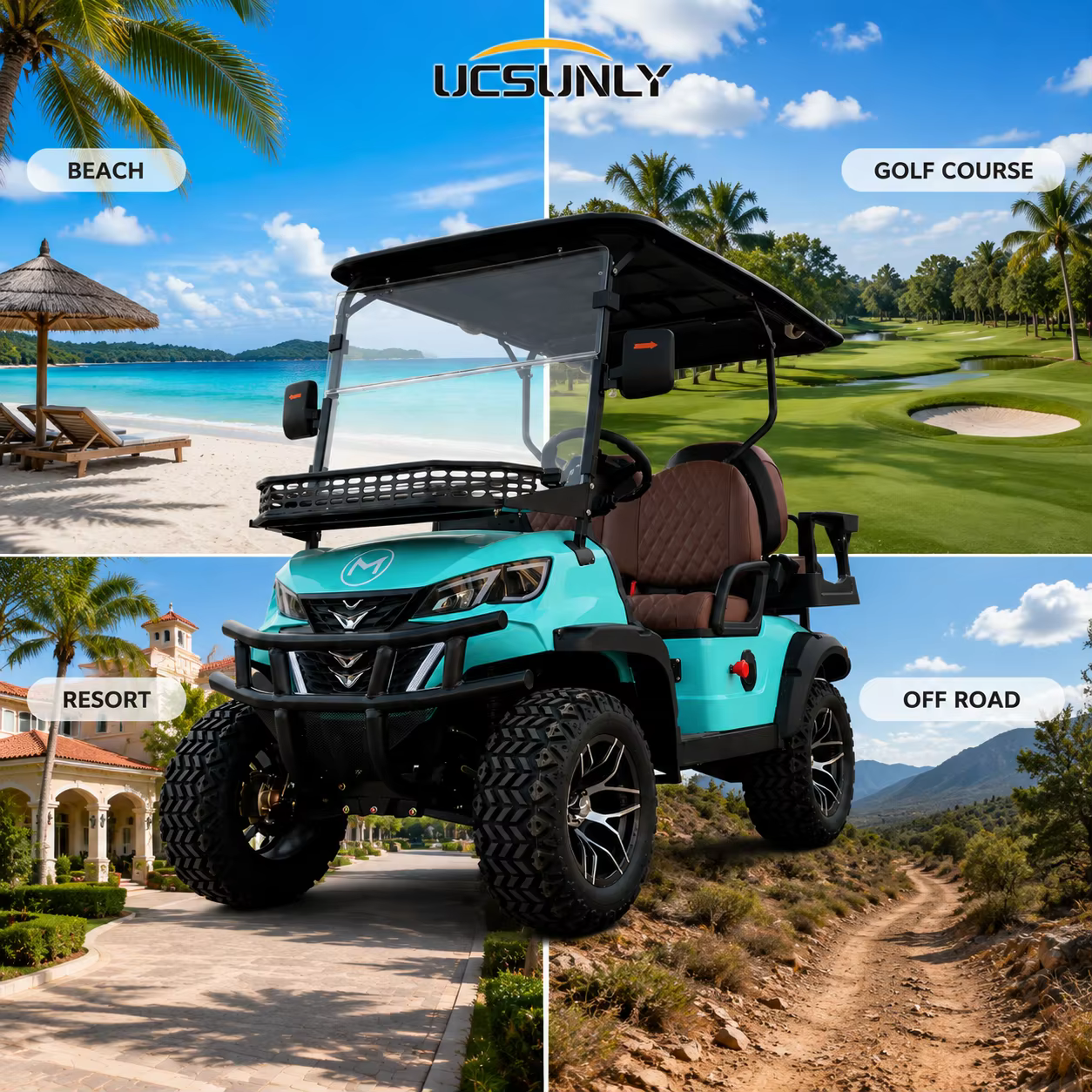 UC30-B-4R 2026 Factory Direct 1+1 4 Seater Electric Golf Cart 4KW 72V 120Ah Off Road Lithium Golf Cart for Wholesale