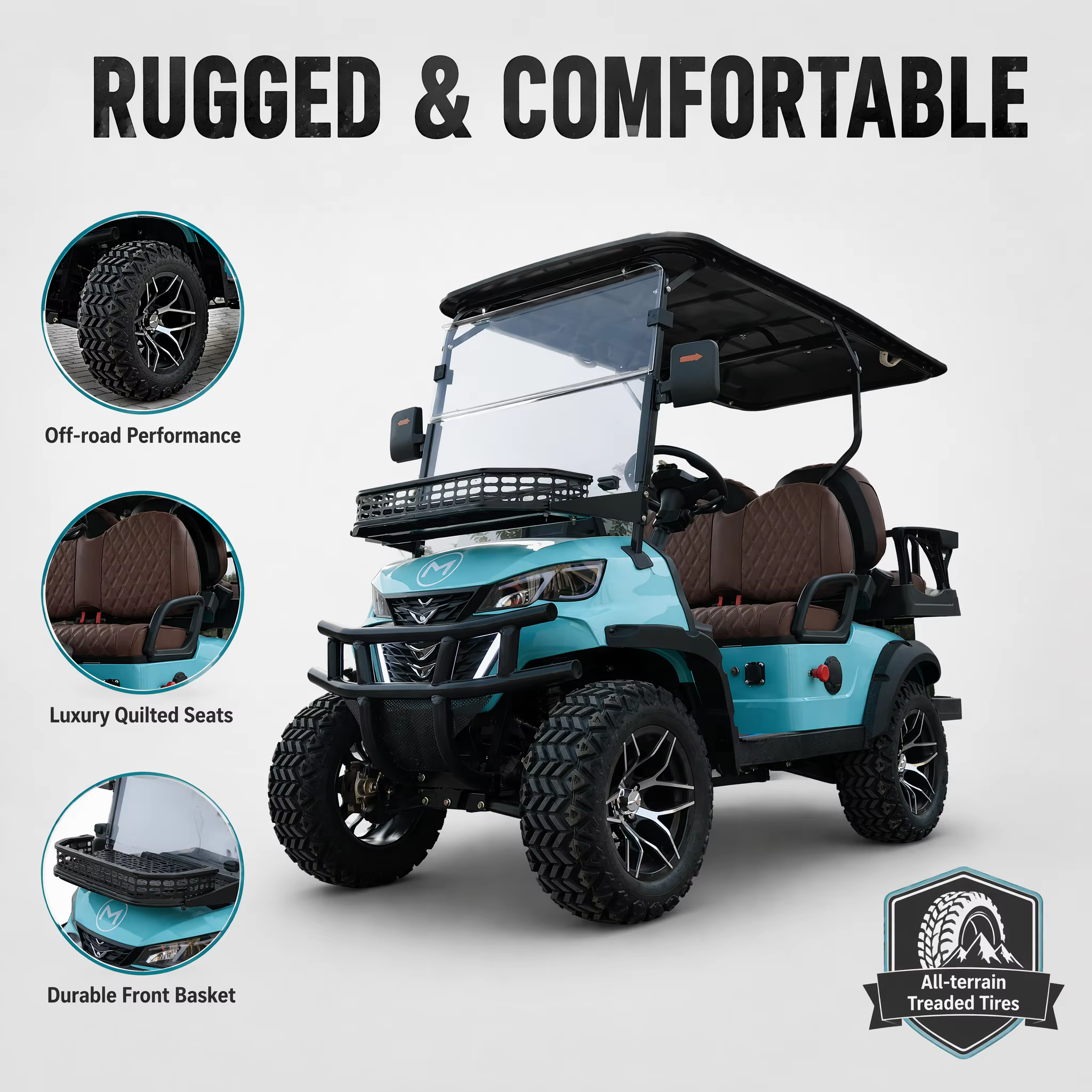 UC30-B-4R 2026 Factory Direct 1+1 4 Seater Electric Golf Cart 4KW 72V 120Ah Off Road Lithium Golf Cart for Wholesale