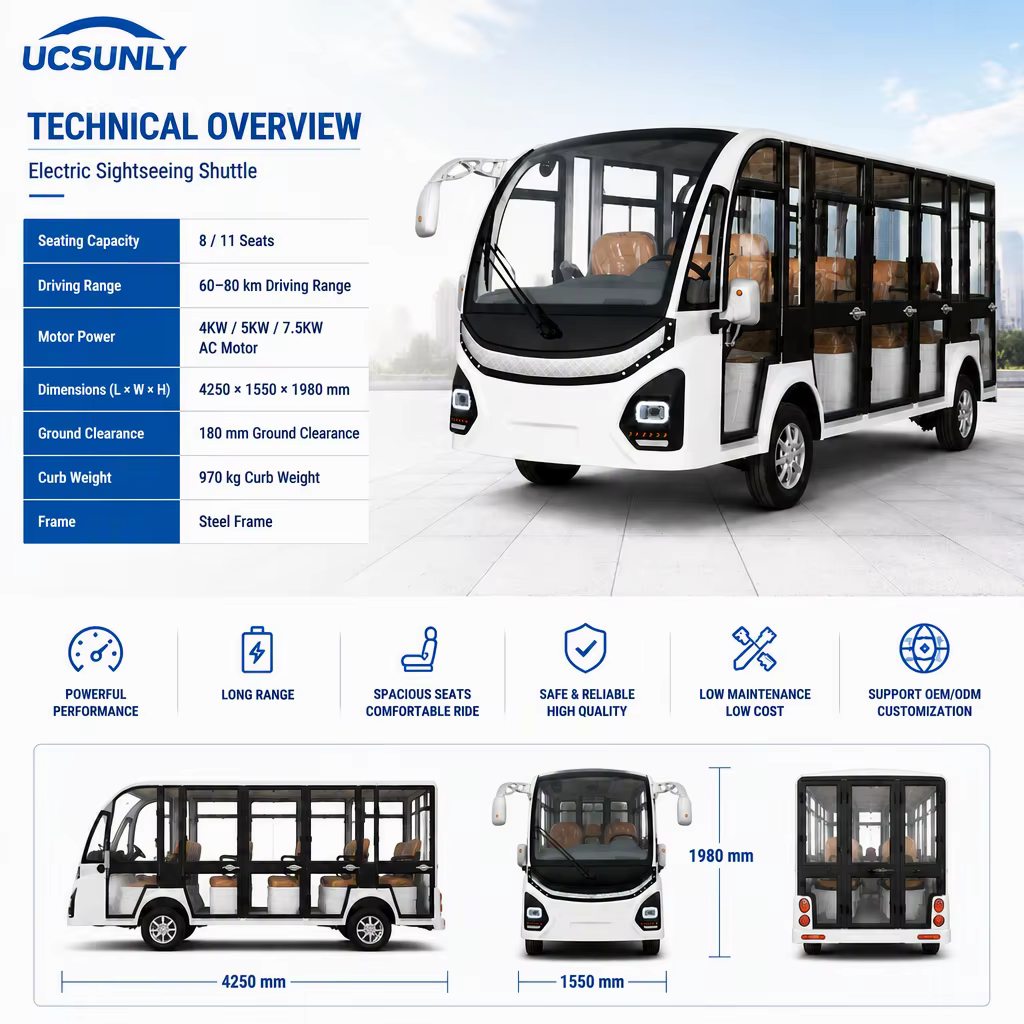 Ucsunly OEM Factory Price Electric Shuttle Car 8/11 Seater Tourist Sightseeing Bus Shandong for Sale